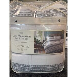 Threshold Cotton Woven Strip Comforter Set 3 Piece Gray /white